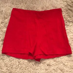 Red high waisted shorts